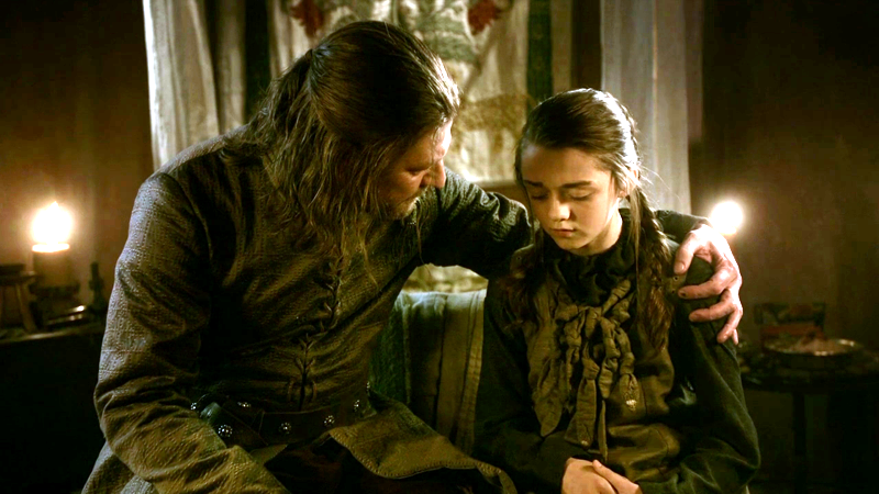 Sean Bean e Maisie Williams nella prima stagione di Game of Thrones