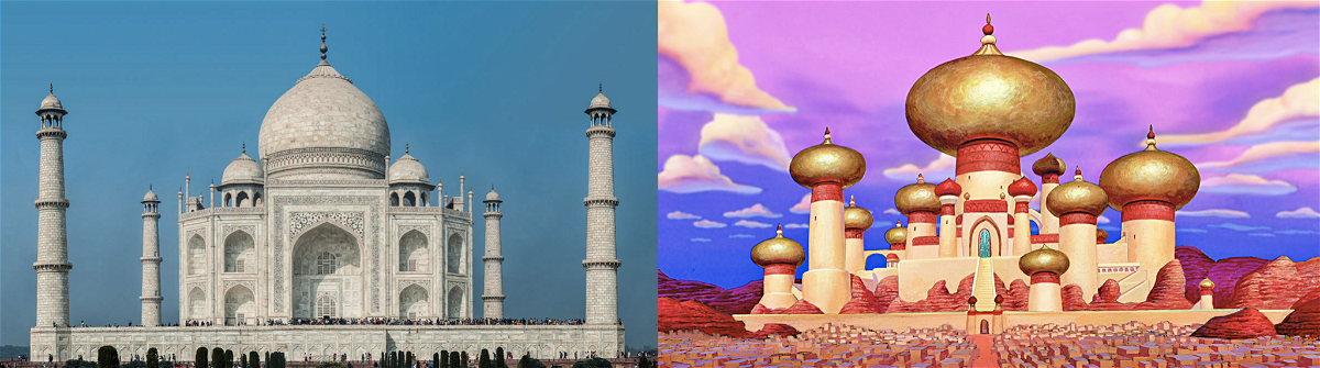 Il Taj Mahal e il castello del film Aladdin a confronto