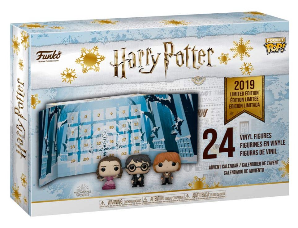 L'immagine frontale del box del Calendario dell'Avvento di Harry Potter con 3 Mini Pop! in copertina