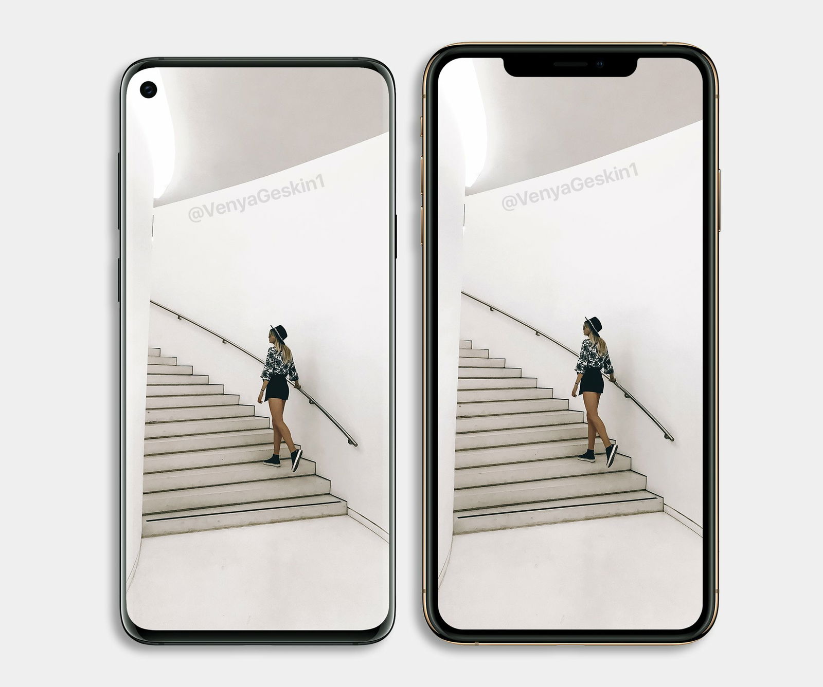 Il Galaxy S10+ immaginato da Ben Geskin di fianco ad iPhone XS Max