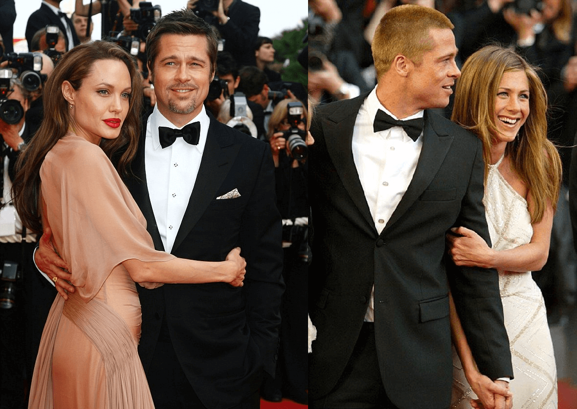 Brad Pitt con Angelina Jolie e Brad Pitt con Jennifer Aniston