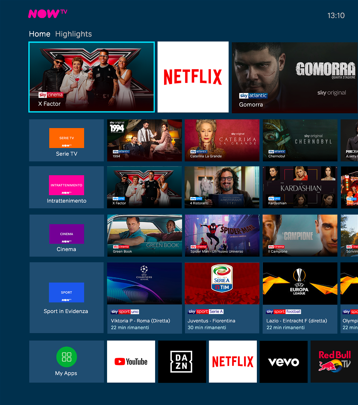 La Home di NOW TV Smart Stick con l'app di Netflix