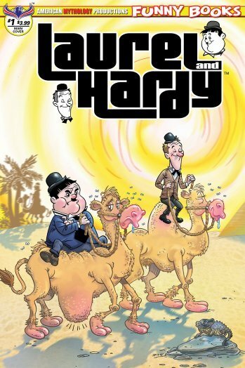 Laurel e Hardy su due dromedari in mezzo al deserto, copertina del #1 della loro nuova serie