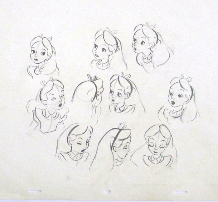 Alcuni schizzi di Alice, cartone animato della Disney