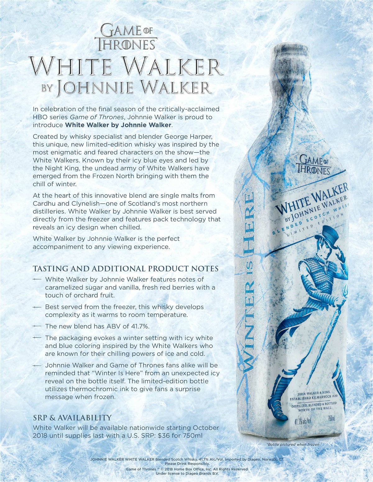 Nota informativa sul whisky di GoT di Johnnie Walker