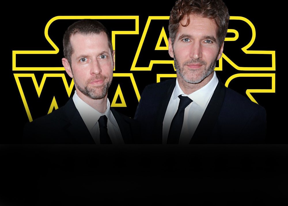 Benioff e Weiss davanti al logo di Star Wars