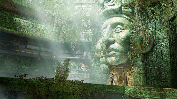 Lara nel tempio Maya in una scena del gioco