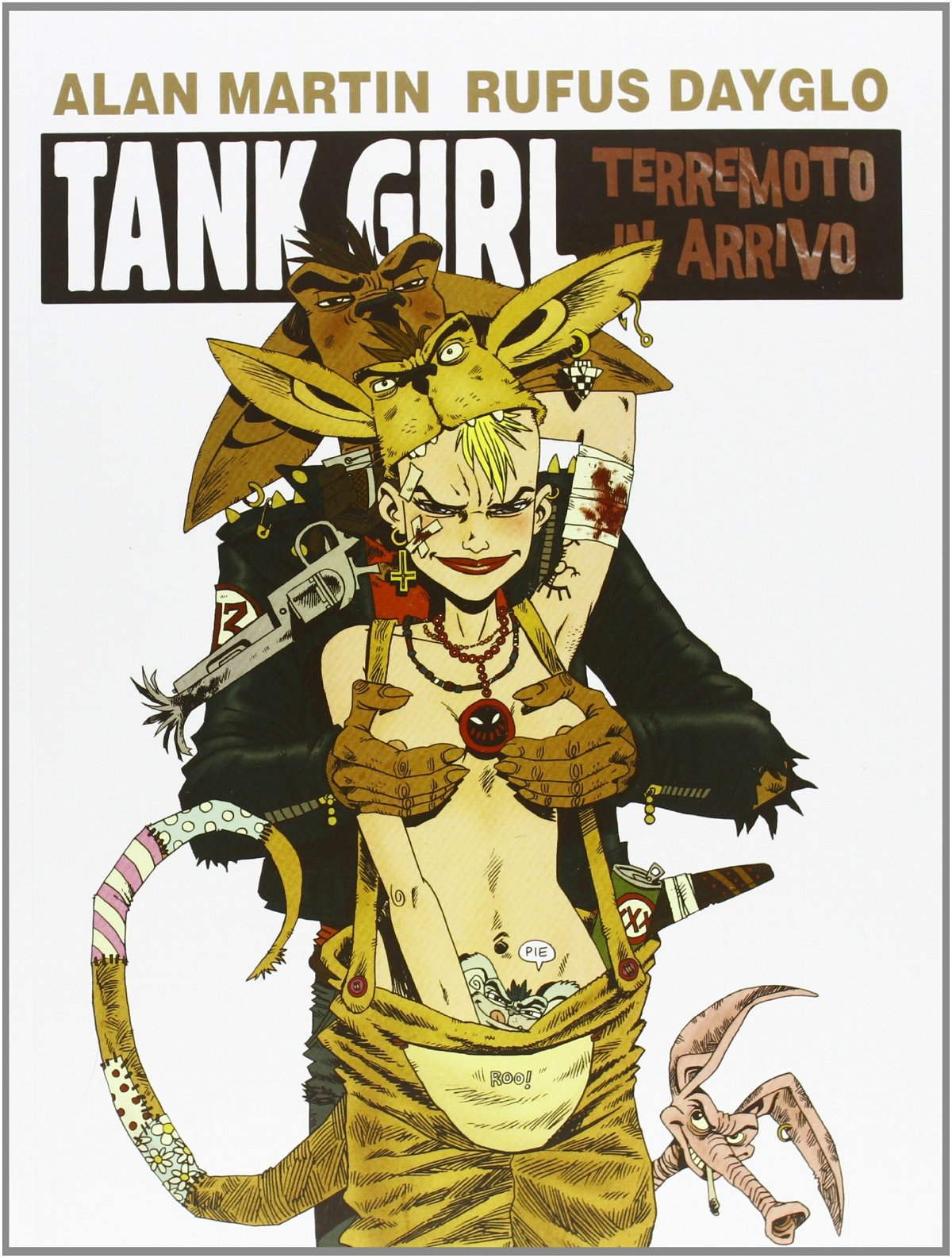 Tank Girl e il personaggio di Booga (un canguro umanoide) nella cover di un fumetto
