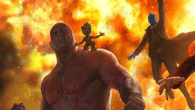 Drax il Distruttore con Baby Groot sulla spalla