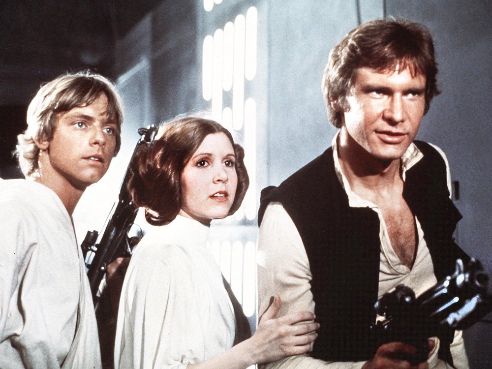 Luke Skywalker, Leia Organa e Han Solo protagonisti del primo Star Wars datato 1977