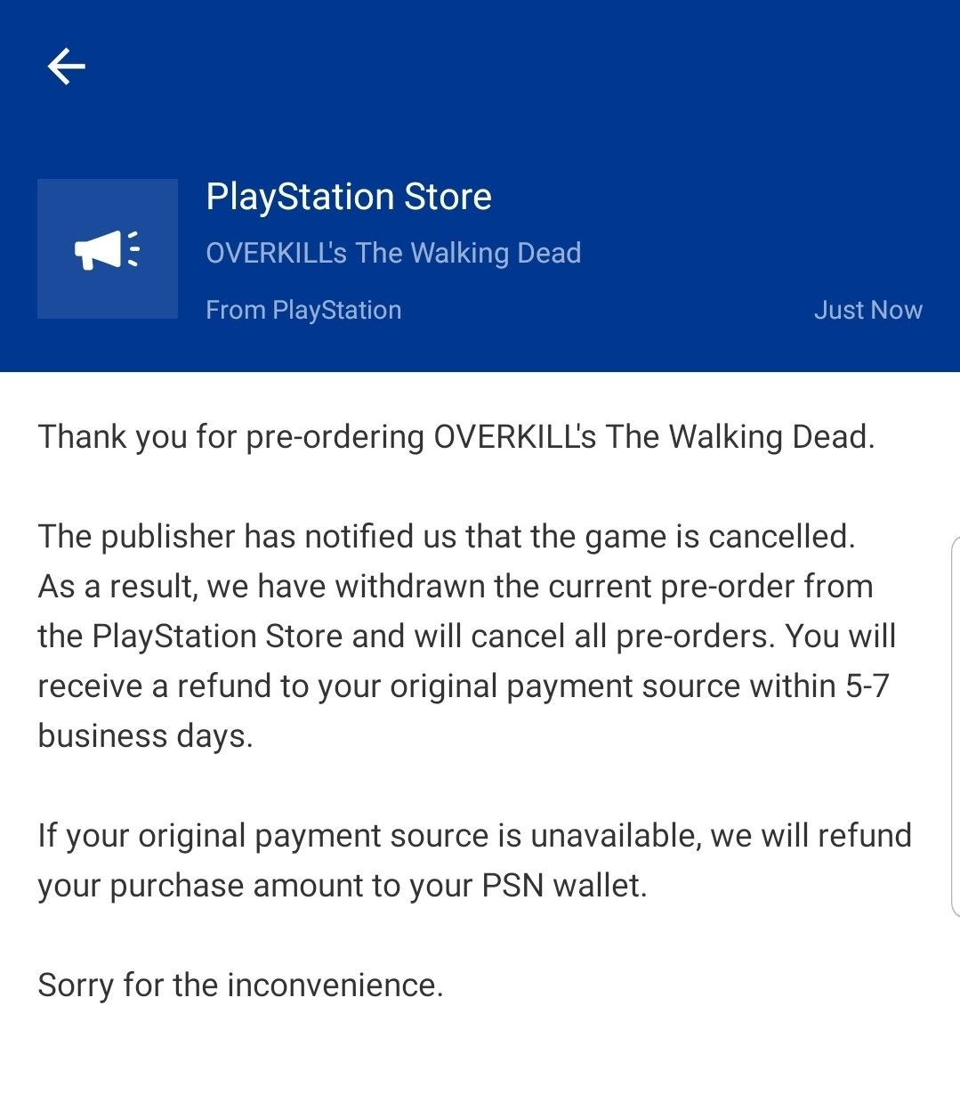 Una mail da Sony parla della cancellazione di Overkill's The Walking Dead su PS4