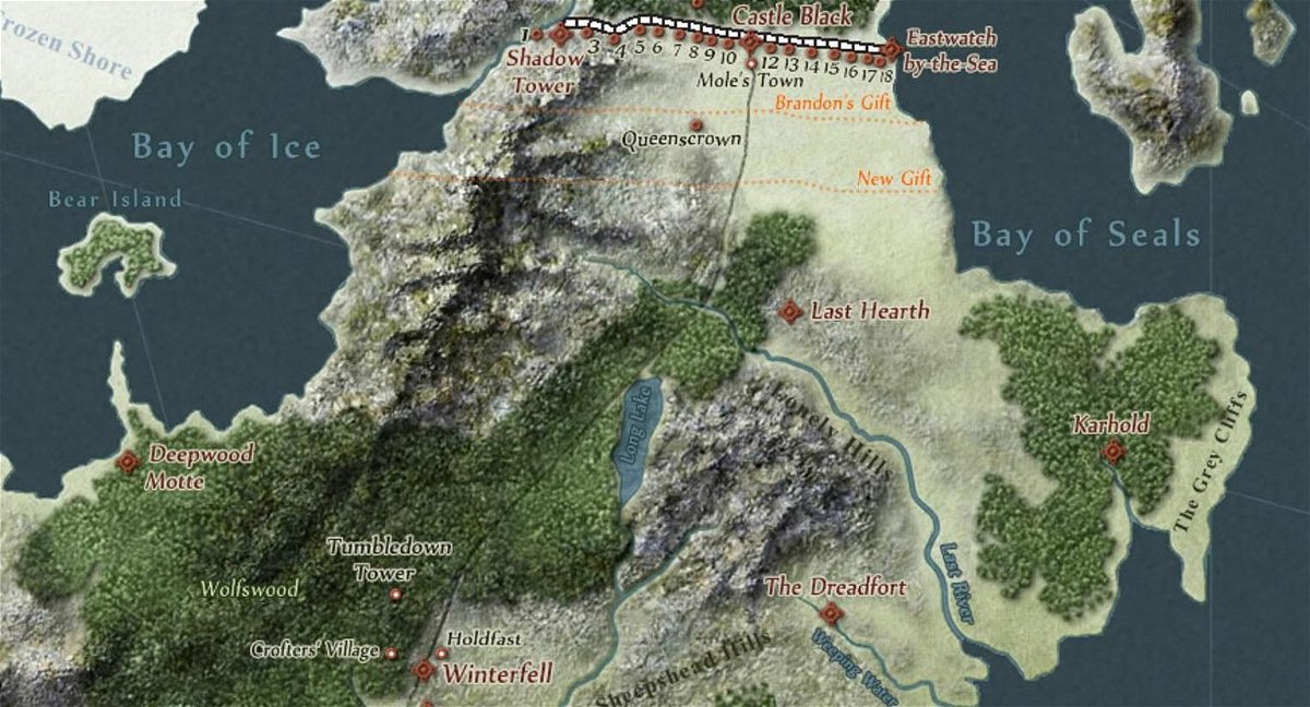 La mappa del Nord in Game of Thrones