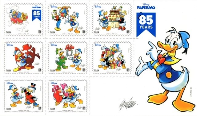 Foglietto 8 francobolli di Paperino per l'85esimo anniversario