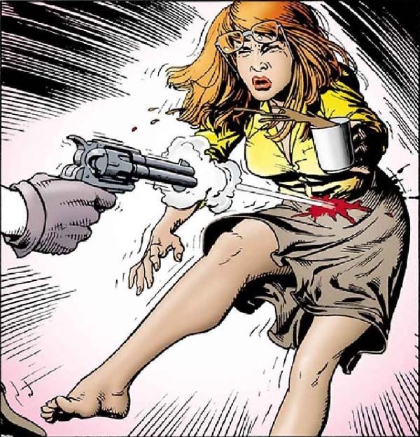 Pagina del fumetto in cui Barbara Gordon riceve un colpo di pistola dal Joker