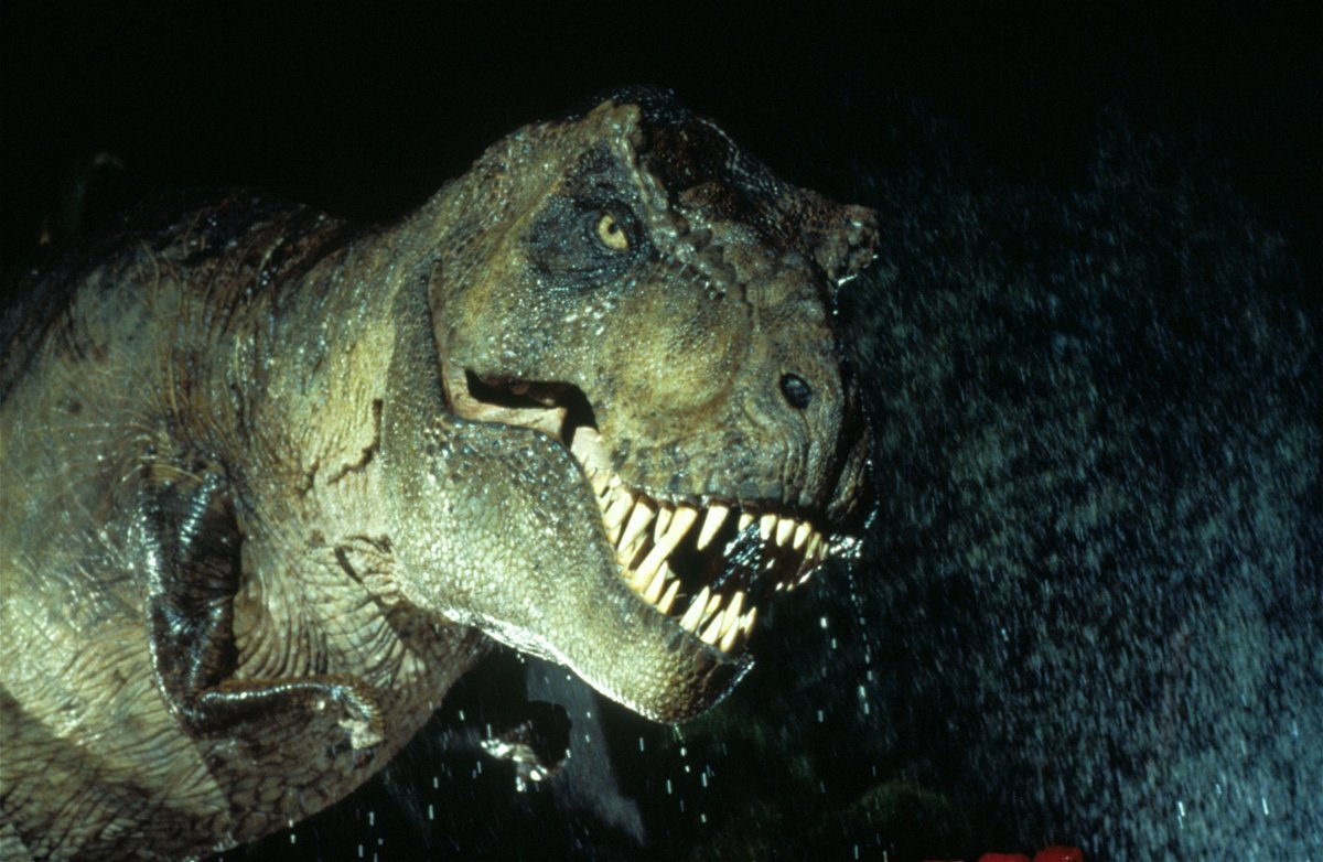 Un Tyrannosaurus rex visto nella saga di Jurassic Park