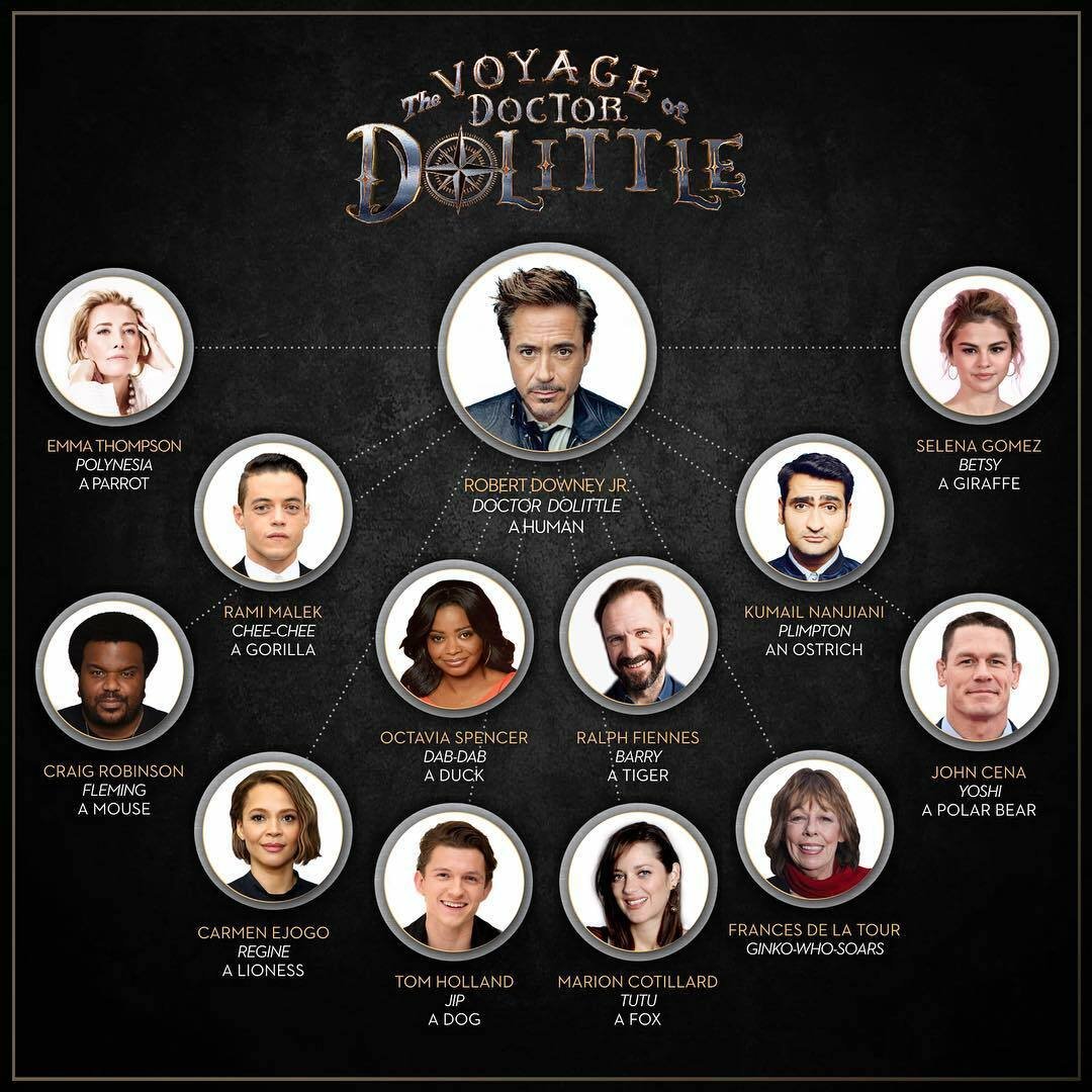Il cast di The Voyage of Doctor Dolittle con Robert Downey Jr.