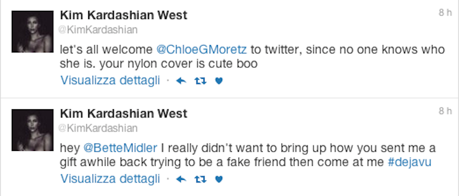 I tweet di Kim Kardashian contro Chloe Moretz e Bette Midler