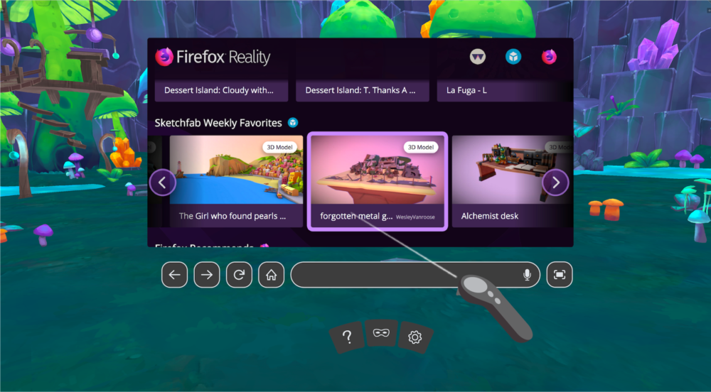 Firefox Reality contenuti schermata home
