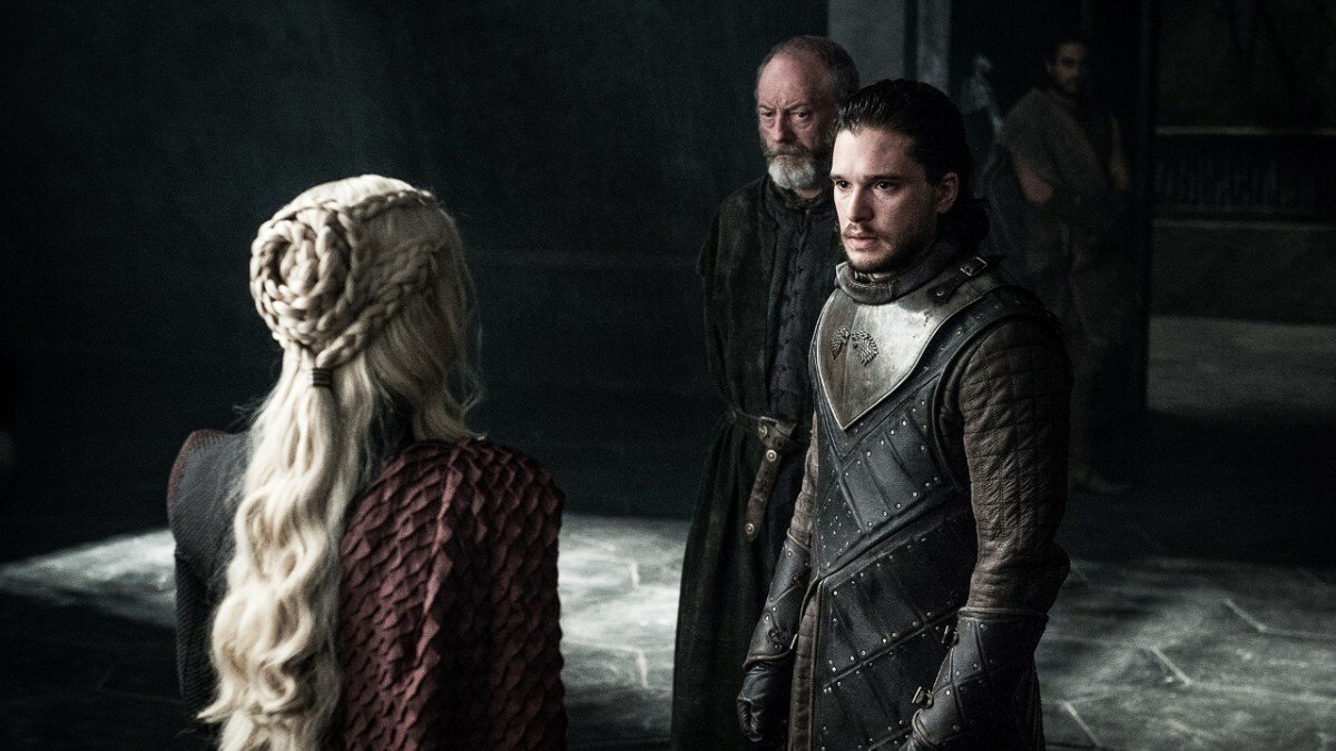 Jon Snow e Daenerys Targaryen nell'episodio di Game of Thrones 7x03, The Queen's Justice