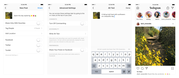 Screen delle nuove impostazioni di Instagram per migliorare l'esperienza d'uso degli ipovedenti