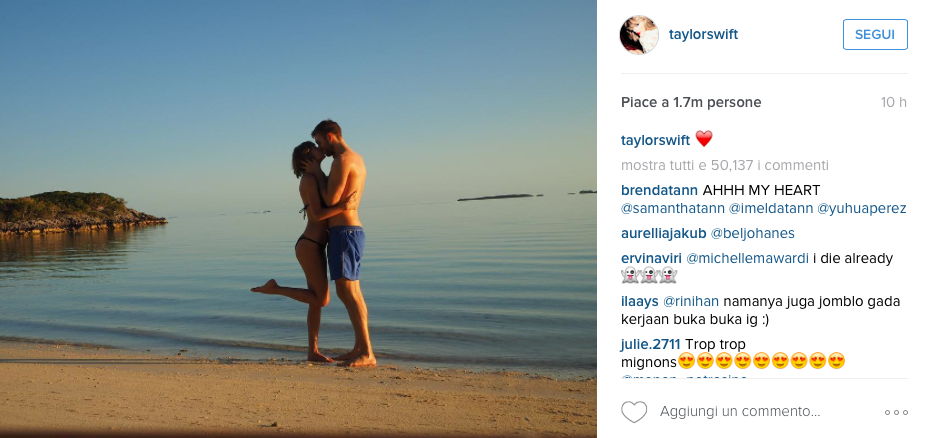 Il bacio di Taylor Swift a Calvin Harris sul bagnasciuga