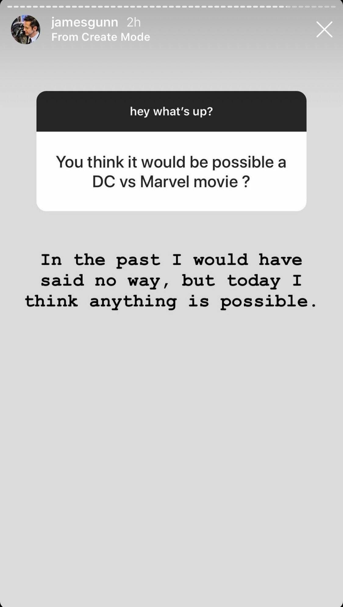 La risposta di James Gunn sul crossover Marvel vs DC
