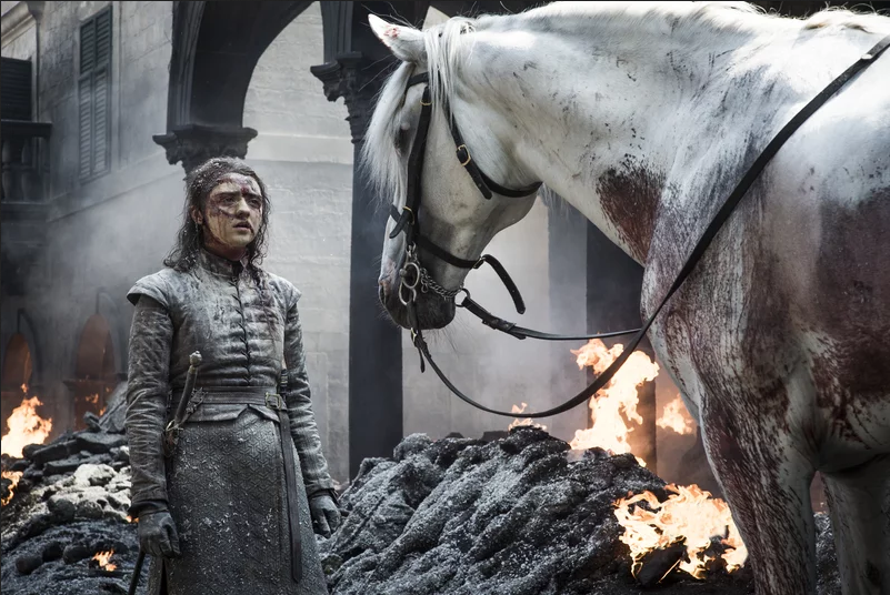 Arya Stark e il cavallo dopo la battaglia di Approdo del Re