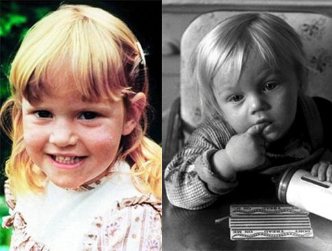 A sinistra Kate sorridente e a destra Leonardo piccolissimo