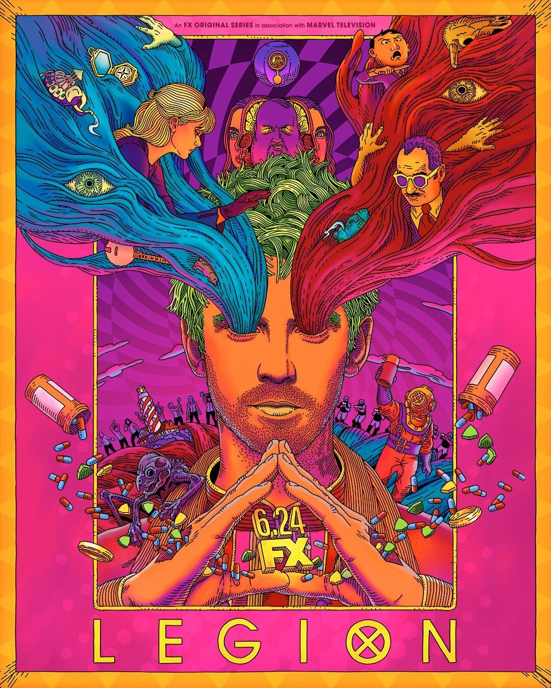 Il poster psichedelico di Legion con i protagonisti della serie