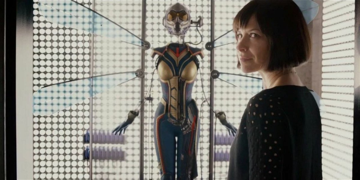 Evangeline Lilly e il suo costume da Wasp al termine di Ant-Man