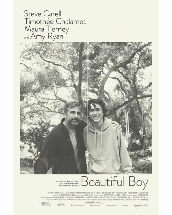 Timothée Chalamet e Steve Carell nel poster in bianco e nero di Beautiful Boy