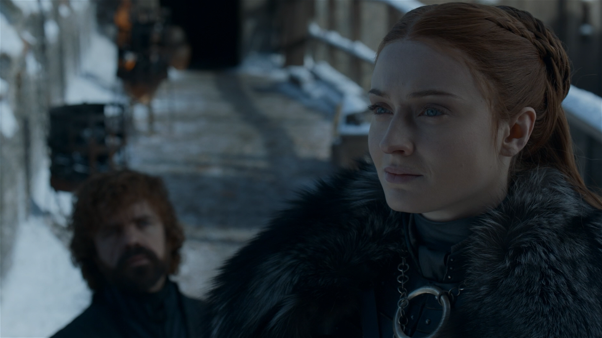 Peter Dinklage e Sophie Turner in Game of Thrones 8x04