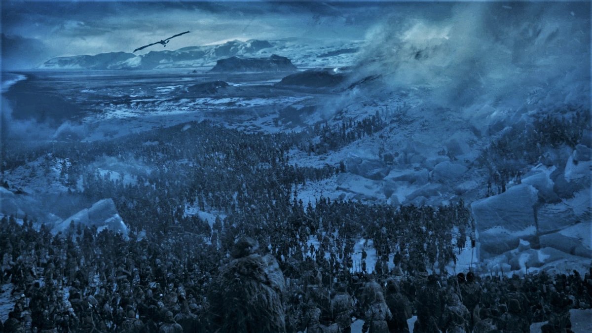 Dalla stagione 7 di Game of Thrones, una veduta dell'esercito del Re della Notte
