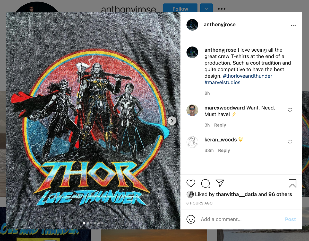 Screenshot Instagram first look alla Potente Thor