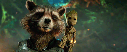 Rocket Raccon con Baby Groot sulle spalle