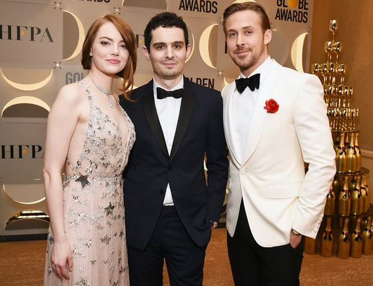Emma Stone, Damien Chazelle e Ryan Gosling ai Golden Globes 2017