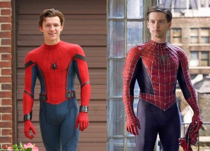 Tom Holland (sinistra) e Tobey Maguire (destra) nei panni di Spider-Man