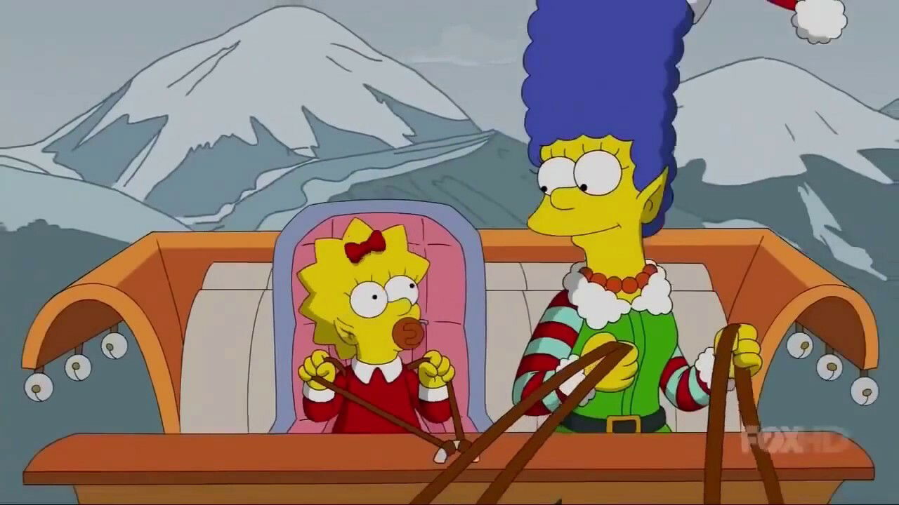Marge e Maggie sulla slitta nella Gag del divano Natale 2017