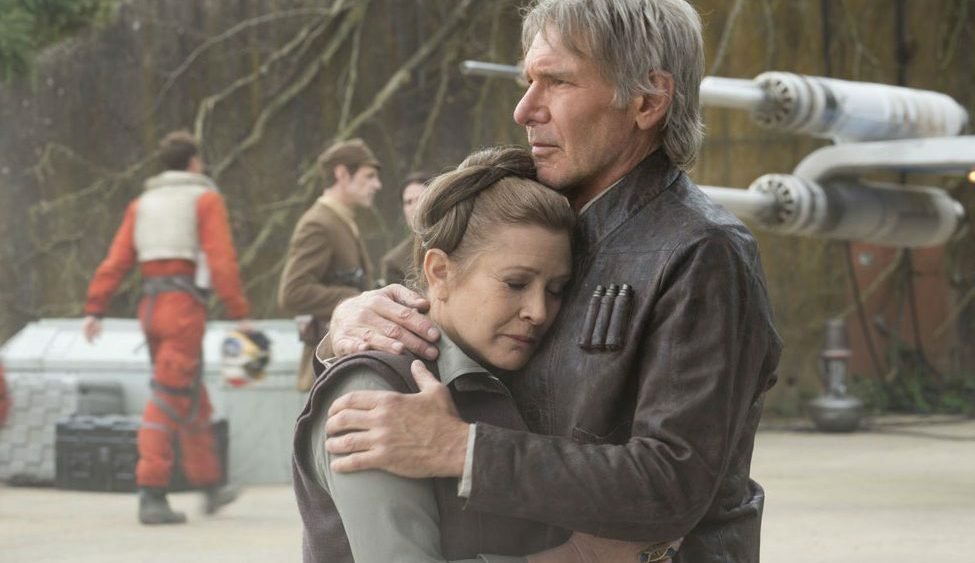 Carrie Fisher e Harrison Ford in Star Wars: Il risveglio della Forza
