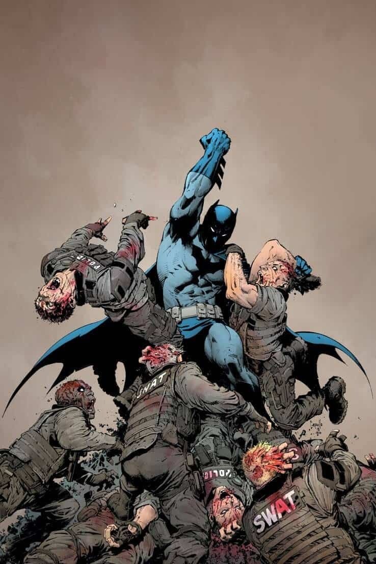 Batman in cima a un capannello di zombie, nella cover disegnata da Greg Capullo