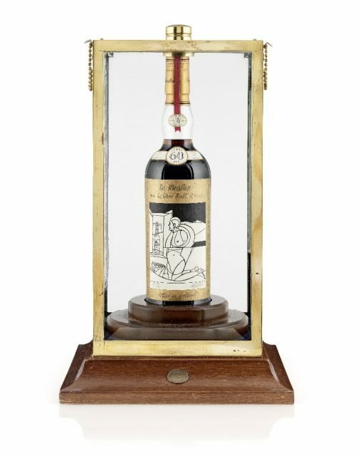 Primo piano della bottiglia di whisky The Macallan Valerio Adami 1926