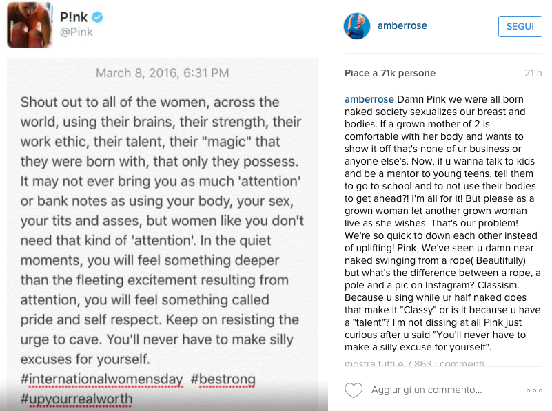 La risposta di Amber Rose a Pink su Instagram