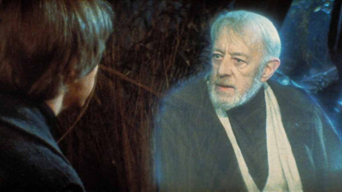 Il fantasma di Obi Wan interpretato da Alec Guinness