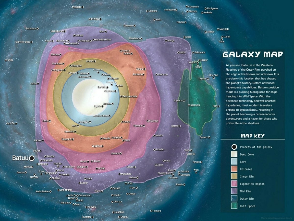 I pianeti della Galassia di Guerre Stellari segnati in una mappa
