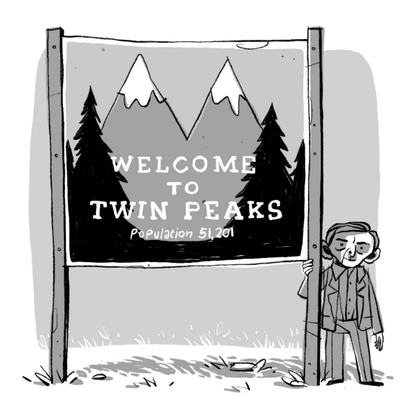 Il celebre cartello posto all'entrata della cittadina di Twin Peaks