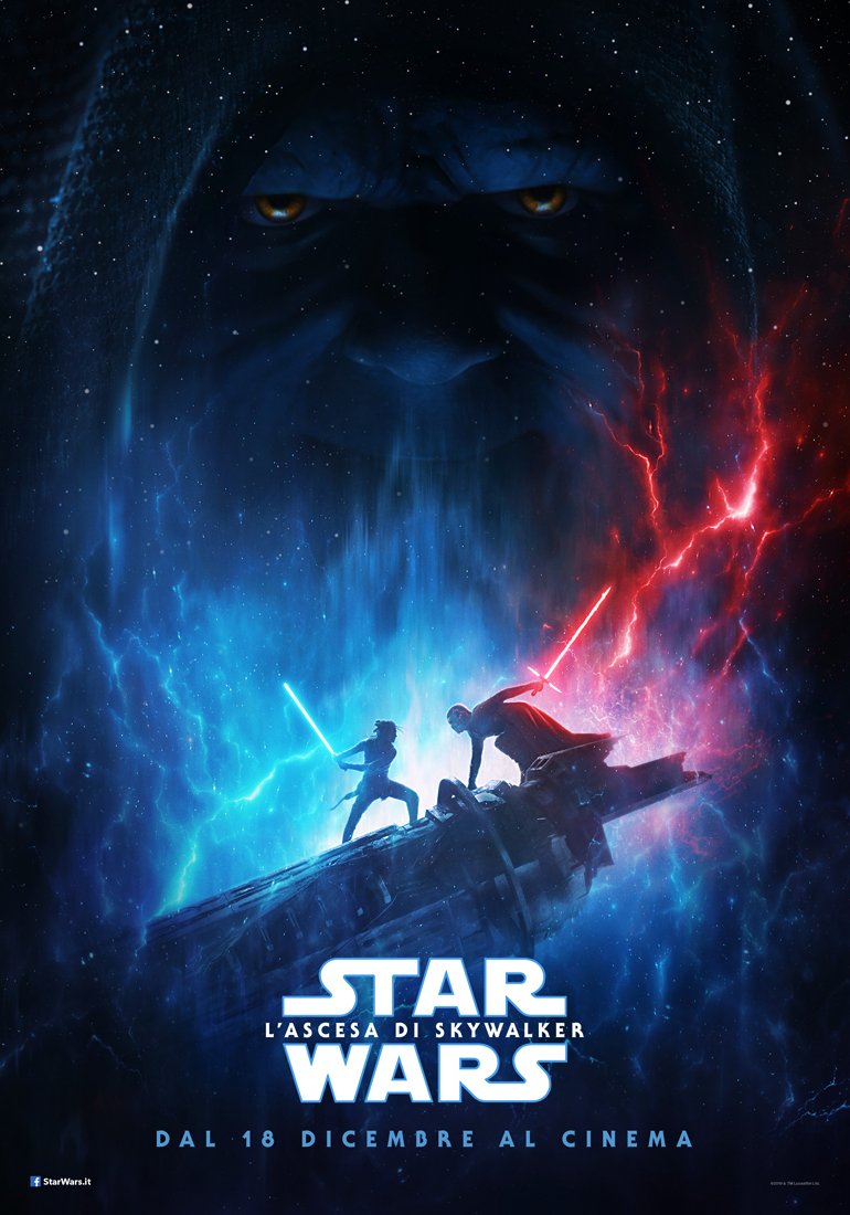 Kylo Ren e Rey lottano nel poster di L'ascesa di Skywalker con Palpatine sullo sfondo