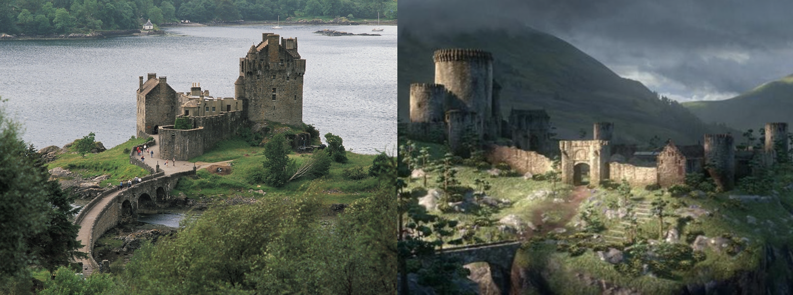 Clicca per vedere l'immagine originale Il castello di Eilean Donan e il castello del film Brave - Ribelle a confronto