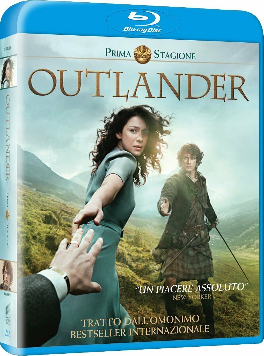 Caitriona Balfe e Sam Heughan nella opertina del cofanetto Blu-ray di Outlander 