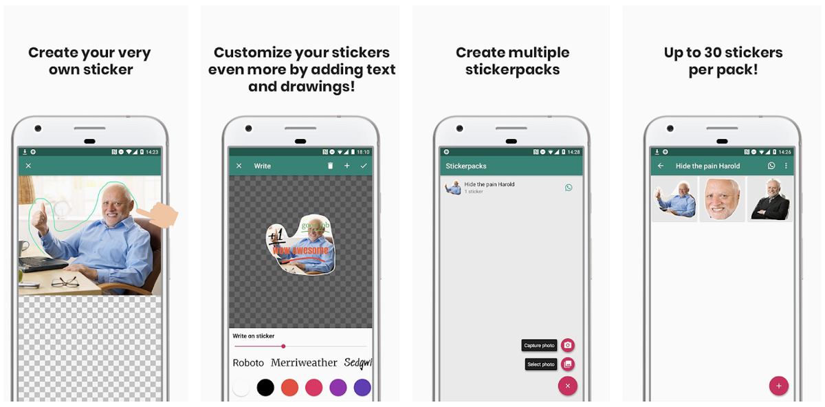 Alcuni screen dell'app Sticker Studio, disponibile sul Play Store di Google
