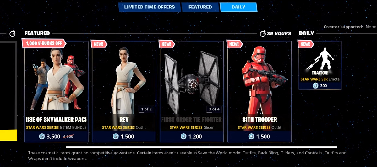 Il negozio di Fortnite con costumi e oggetti a tema Star Wars